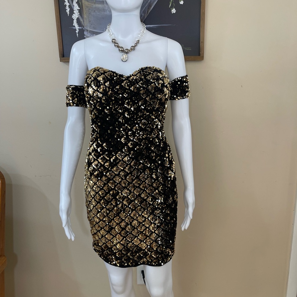 Privy Strapless Black and Gold Dress